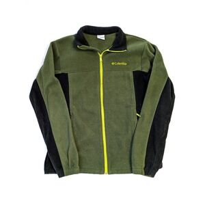 Columbia Fleece Jacket - Men's M - Full Zip Green Black Colorblock Mock Neck